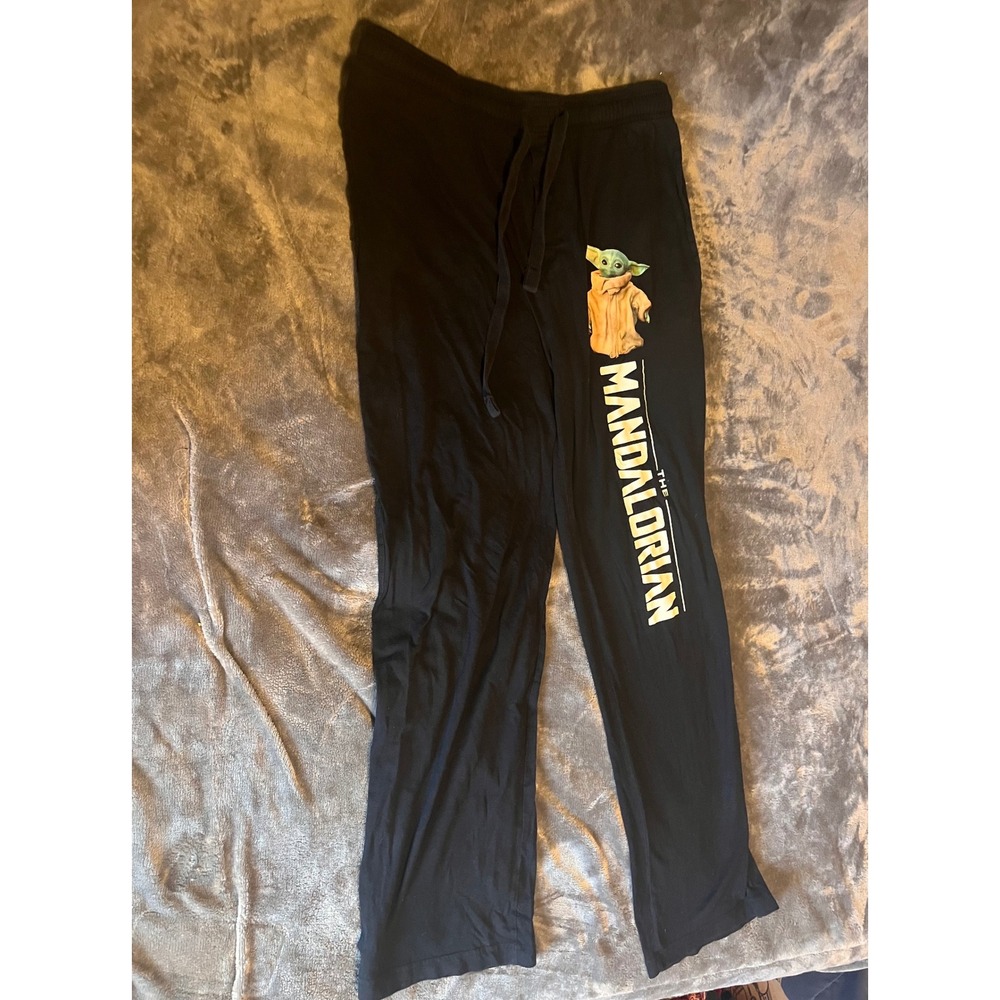 Star Wars The Mandalorian Baby Yoda Pajama Pants Mens Medium Black Lounge Sleep